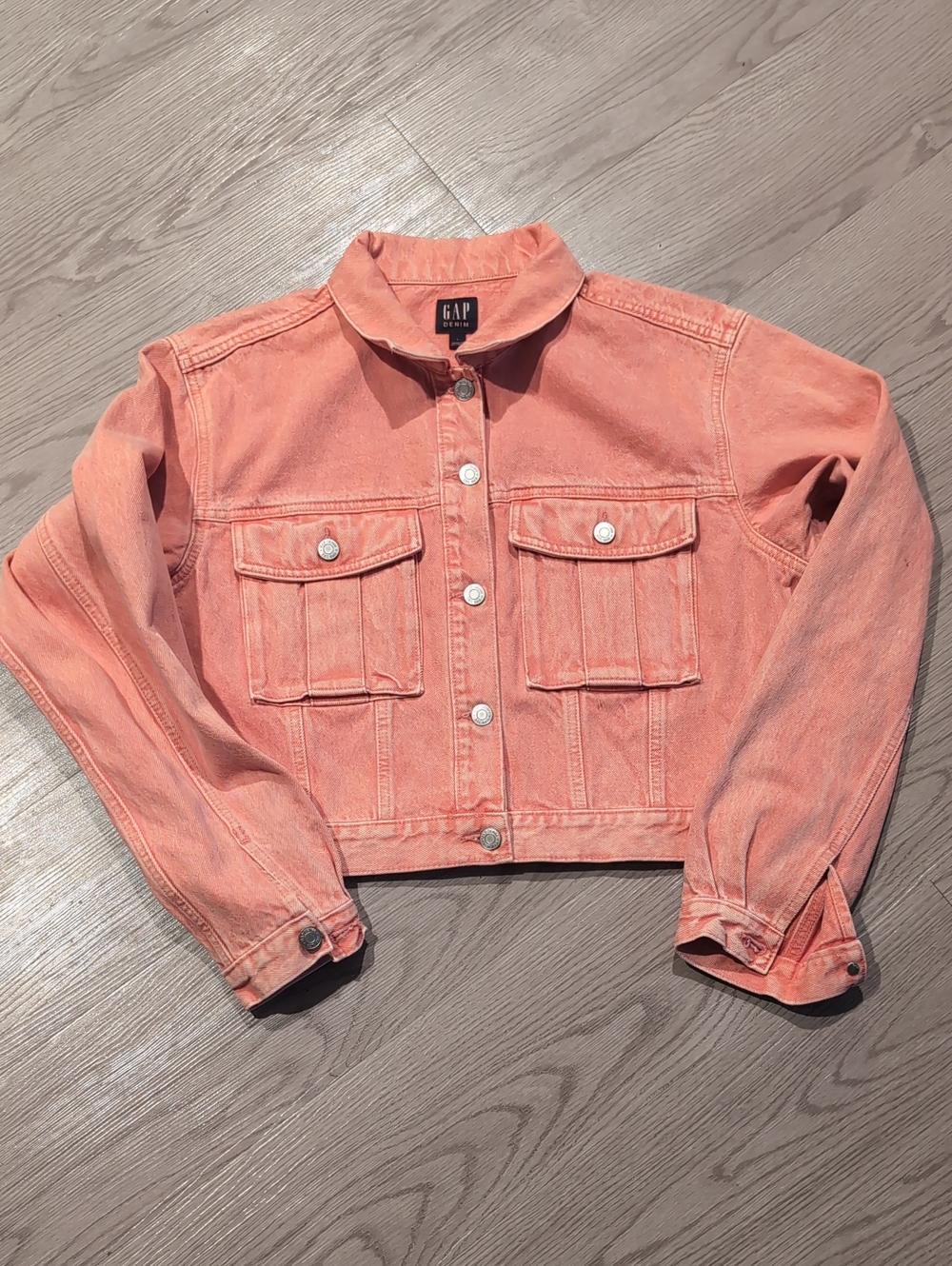 NWOT GAP Coral-Pink Cropped Denim Jacket